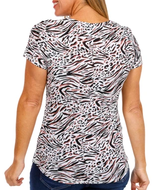 Thumbnail 3: Blue Sol Blue Sol Womens Short Sleeve Animal Print Luxey V-Neck Top 