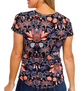 Thumbnail 3: Blue Sol Blue Sol Womens Short Sleeve Floral Print Luxey V-Neck Top 