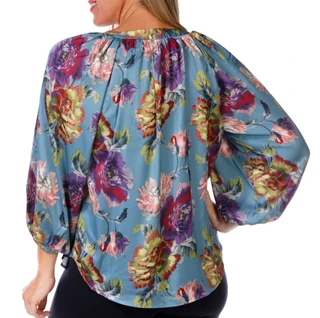 Thumbnail 3: ELIE TAHARI Elie Tahari Womens 3/4 Sleeve Floral Keyhole Neck Top 