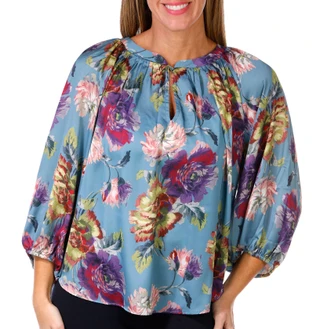 Thumbnail 2: ELIE TAHARI Elie Tahari Womens 3/4 Sleeve Floral Keyhole Neck Top 