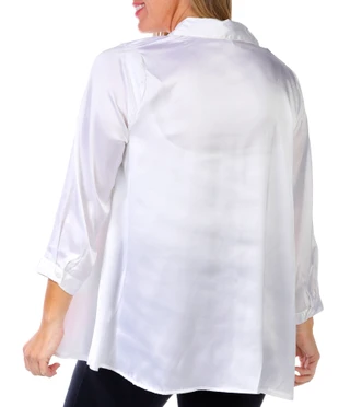 Thumbnail 3: Kaktus Kaktus Petite 3/4 Sleeve Satin Button Down Postcard Top 
