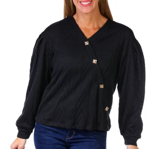 Thumbnail 1: ADRIENNE VITTADINI Adrienne Vittadini Womens Faux Button Surplice Neck Top 