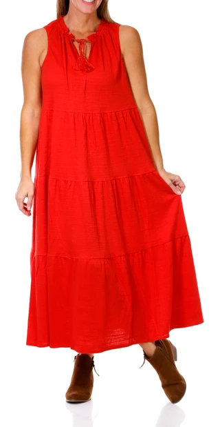 Thumbnail 1: MAX STUDIO Max Studio Womens Sleeveless V-Neck Slub Tiered Maxi Dress 