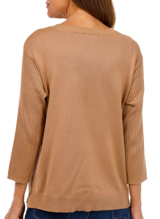 Thumbnail 3: Tint & Shadow Tint & Shadow Womens 3/4 Sleeve Ribbed Sweater 