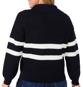 Thumbnail 2: ELIE TAHARI Elie Tahari Womens Quarter Zip Rib Stripe Sweater 