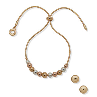 Thumbnail 1: ANNE KLEIN Anne Klein Adjustable Ball Bracelet and Stud Earring Set 