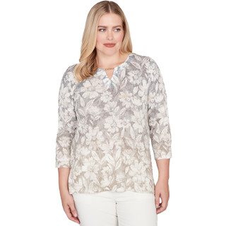 Thumbnail 1: Alfred Dunner Alfred Dunner Petite 3Q Sleeve Textured Floral Top 