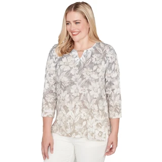 Thumbnail 4: Alfred Dunner Alfred Dunner Petite 3Q Sleeve Textured Floral Top 