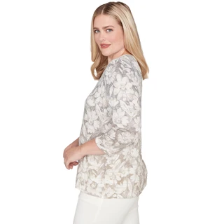 Thumbnail 3: Alfred Dunner Alfred Dunner Petite 3Q Sleeve Textured Floral Top 