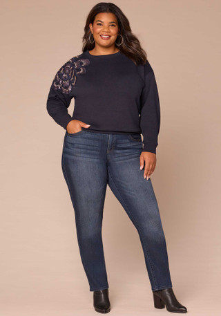 Thumbnail 2: Democracy Democracy Plus Long Sleeve Beaded Floral Sweatshirt 