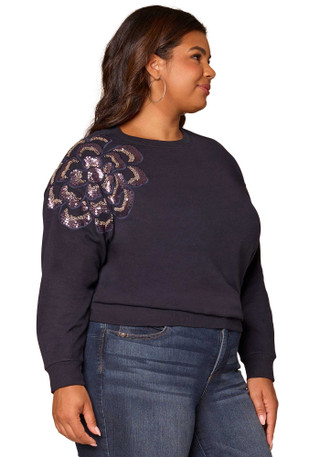 Thumbnail 3: Democracy Democracy Plus Long Sleeve Beaded Floral Sweatshirt 