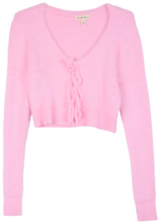 Thumbnail 1: Derek Heart Derek Heart Juniors Long Sleeve Tie Front Feather Cardigan 