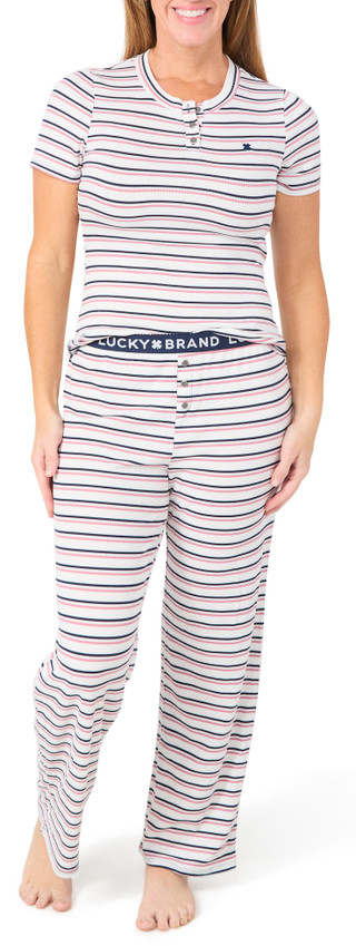 Thumbnail 1: Lucky Brand Lucky Brand Womens 2 Pc Striped Top & Pants Pajama Set 
