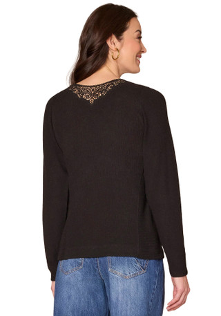 Thumbnail 4: Democracy Democracy Womens Long Sleeve Crochet V-Neck Knit Top 