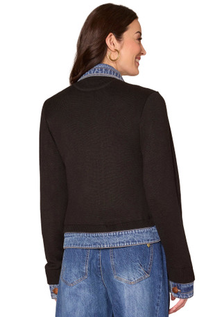 Thumbnail 3: Democracy Democracy Womens Long Sleeve Button Down Mixed Media Jacket 