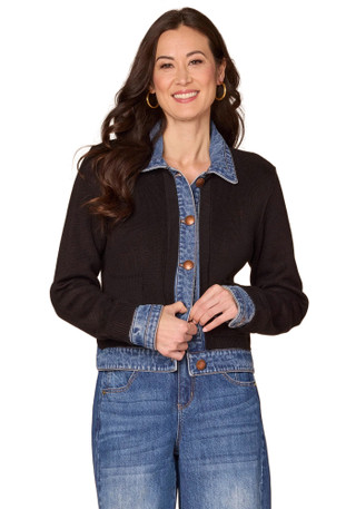 Thumbnail 1: Democracy Democracy Womens Long Sleeve Button Down Mixed Media Jacket 