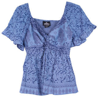 Thumbnail 1: Angie Angie Juniors Short Sleeve Damask Print Top 