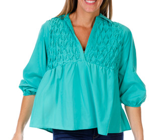 Thumbnail 2: Kaktus Kaktus Womens 3/4 Sleeve V Neck Smocked Top 