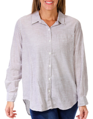 Thumbnail 1: Dash Dash Petite Long Sleeve Button Down Striped Top 