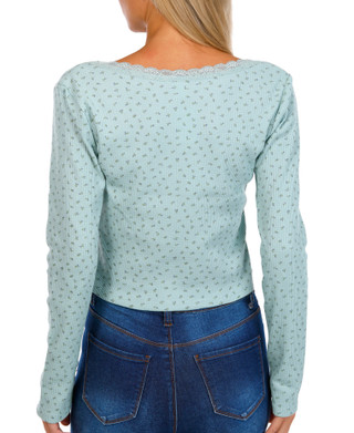 Thumbnail 2: BOZZOLO Bozzolo Juniors Long Sleeve Ditsy Pointelle Crew Neck Top 