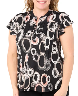 Thumbnail 1: Cocomo Cocomo Womens Short Sleeve Print Lace Up Top 