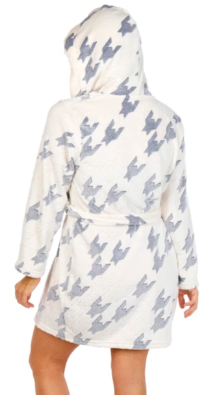 Thumbnail 3: JACLYN Jaclyn Womens Hooded Houndstooth Plush Wrap Robe 