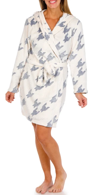 Thumbnail 1: JACLYN Jaclyn Womens Hooded Houndstooth Plush Wrap Robe 