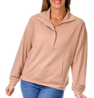 Thumbnail 1: RIO & RIAN Rio & Rian Womens Long Sleeve Comfort Luxe Quarter Zip Top 
