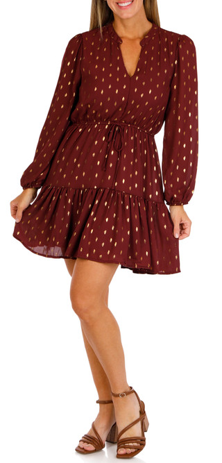 Thumbnail 1: Absolutely Famous Absolutely Famous Womens Long Sleeve Tiered Foil Dot Dress 
