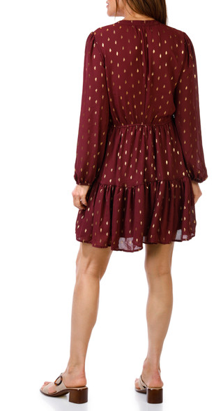 Thumbnail 4: Absolutely Famous Absolutely Famous Womens Long Sleeve Tiered Foil Dot Dress 
