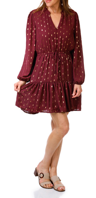 Thumbnail 2: Absolutely Famous Absolutely Famous Womens Long Sleeve Tiered Foil Dot Dress 