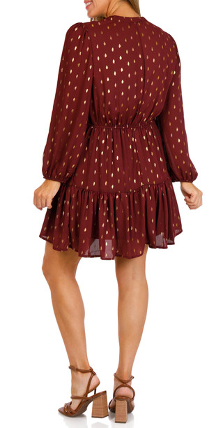 Thumbnail 6: Absolutely Famous Absolutely Famous Womens Long Sleeve Tiered Foil Dot Dress 