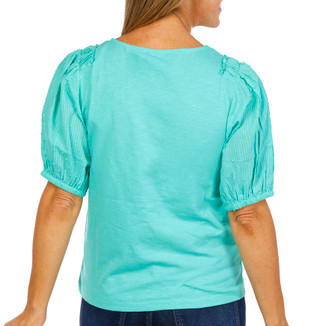 Thumbnail 3: Kaktus Kaktus Womens Short Sleeve Slub Knit Textured Top 