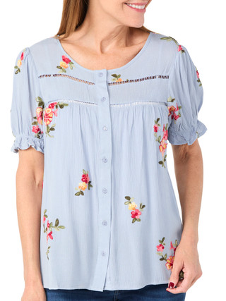 Thumbnail 3: LIV LOS ANGELES Liv Los Angeles Womens Short Sleeve Embroidered Button Top 
