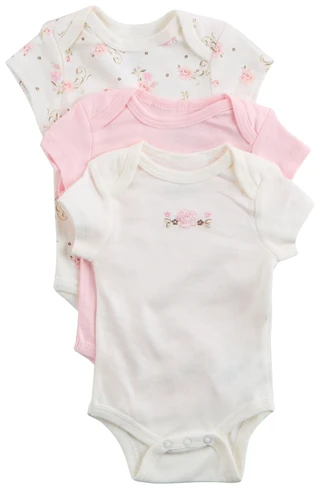 Thumbnail 1: Little Me Little Me Baby Girls 3 Pk Short Sleeve Creepers 