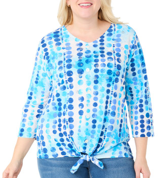 Thumbnail 1: Onque Casual Onque Casual Plus 3/4 Sleeve Embellished Tie Front Top 