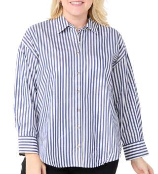 Thumbnail 1: INDUSTRY Industry Plus Long Sleeve Gold Striped Button Down Top 