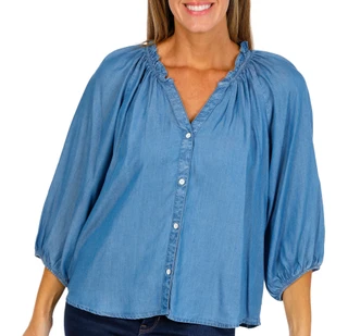 Thumbnail 1: Beach Lunch Lounge Beach Lunch Lounge Womens 3/4 Sleeve Buttoned Peasant Top 