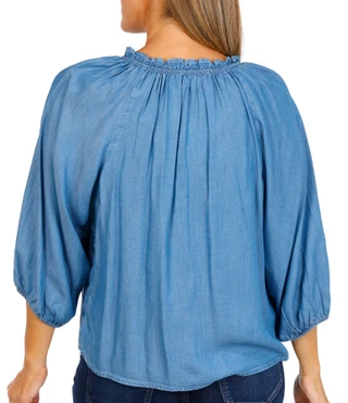Thumbnail 2: Beach Lunch Lounge Beach Lunch Lounge Womens 3/4 Sleeve Buttoned Peasant Top 