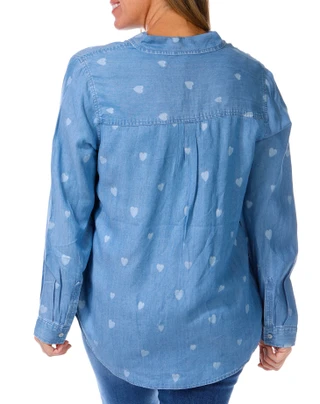 Thumbnail 2: Beach Lunch Lounge Beach Lunch Lounge Womens Long Sleeve Button Down Heart Top 