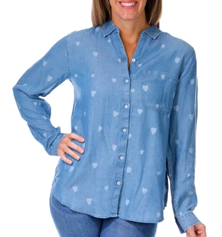 Thumbnail 1: Beach Lunch Lounge Beach Lunch Lounge Womens Long Sleeve Button Down Heart Top 