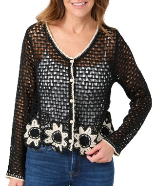 Thumbnail 6: LIV LOS ANGELES Liv Los Angeles Womens Button Front Flower Crochet Cardigan 