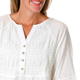 Thumbnail 2: Kaktus Kaktus Womens 3/4 Sleeve Split Neck Smocked Cotton Top 
