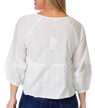 Thumbnail 3: Kaktus Kaktus Womens 3/4 Sleeve Split Neck Smocked Cotton Top 