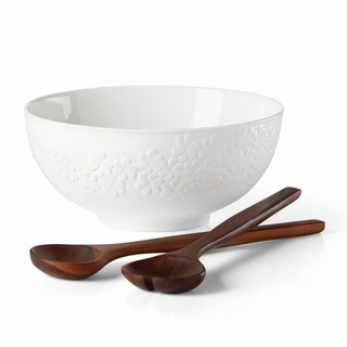 Thumbnail 1: KATE SPADE 3 Pc Blossom Lane Salad Bowl & Spoons Set 