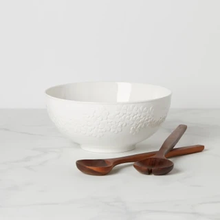 Thumbnail 2: KATE SPADE 3 Pc Blossom Lane Salad Bowl & Spoons Set 
