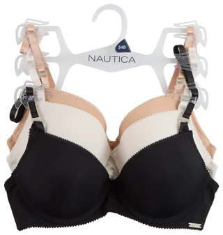 Thumbnail 1: Nautica Nautica Womens 3 Pk Micro Ribbed Molded Underwire Bras 