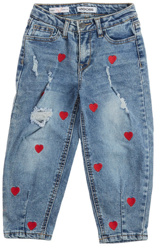 Thumbnail 1: Vigoss Vigoss Little Girls Embroidered Heart Barrel Jeans 