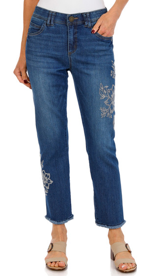 Thumbnail 1: Democracy Democracy Womens Embroidered Slim Straight Leg Fray Jeans 