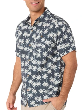 Thumbnail 3: Caribbean Joe Caribbean Joe Mens Linear Palm Dark Grey Button Down Shirt 